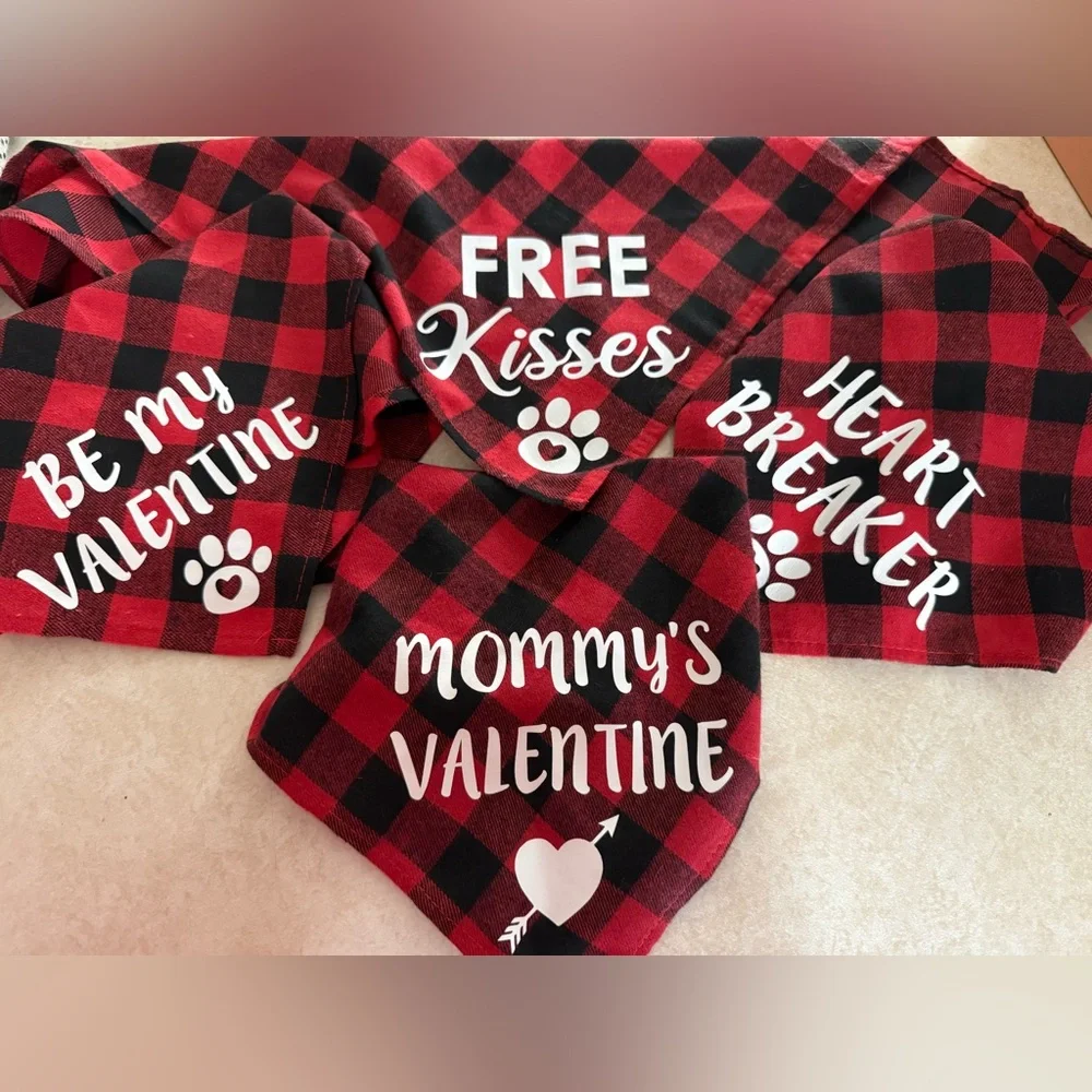 Red and Black Plaid Valentine's Dog Bandanas - Picture 1 of 1